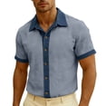 thumbnail image 5 of JPVDPA Summer Tops for Men Short Sleeve Patchwork Button Down Shirts Cotton Linen Collared Blouses Gray L, 5 of 7