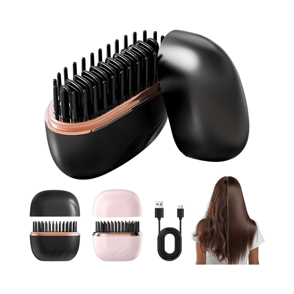 OUCLEYE Wireless Hair Straightener Brush 2 in 1, Rechargeable Portable Straightening & Curling Hot Brush, 3 Temp Settings, PTC Constant Temp, Anti-Scald, 30s Fast Heat, Travel Home Use