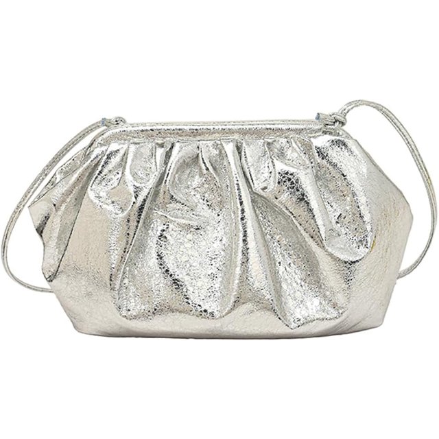 LHSHID Women Patent Leather Evening Bag Cloud Purse Clutch Dumpling Bag Ruched Shoulder Bag Pleated Clip Purses Crossbody Bag