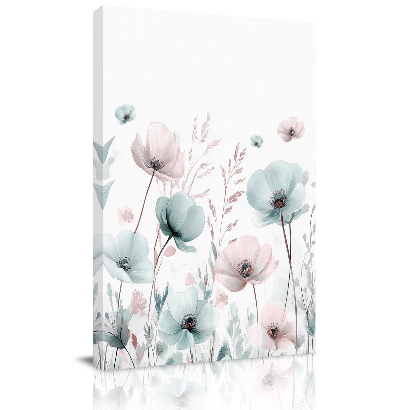 Canvas Wall Art Teal Pink Spring Floral Framed Canvas Prints for Kitchen Bedroom Summer Botanical Watercolor Small Gallery Wrapped Wall Decor for Home Office Gifts 8 x12 Ship Next Day