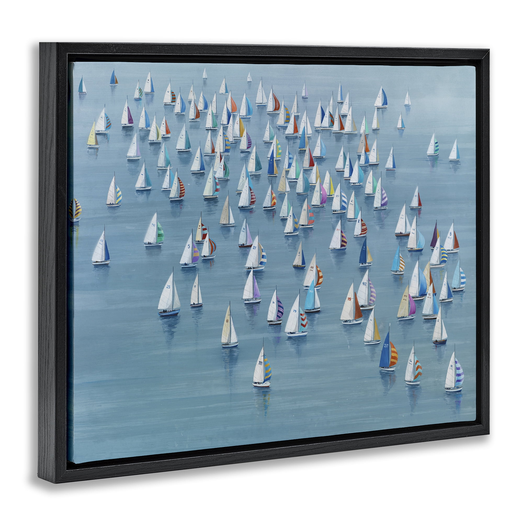 Stupell Industries Gathering Of Sails Transportation Painting Black Floater Framed Canvas Art Print Wall Art, 21 x 17