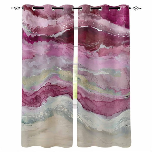 Fsddascl Pink Coastal Blackout Curtains for Bedroom/Living Room, Thermal Insulated Kitchen Curtains, Summer Beach Nautical Abstract Art Grommet Darkening Window Treatment Drapes 42"x84"x2
