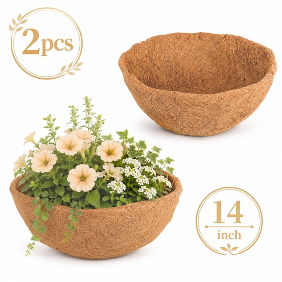 WLGJL 14 inch Hanging Basket Coco Liners Replacement, 2Pcs 100% Natural Round Coconut Coco Fiber Planter Basket Liners
