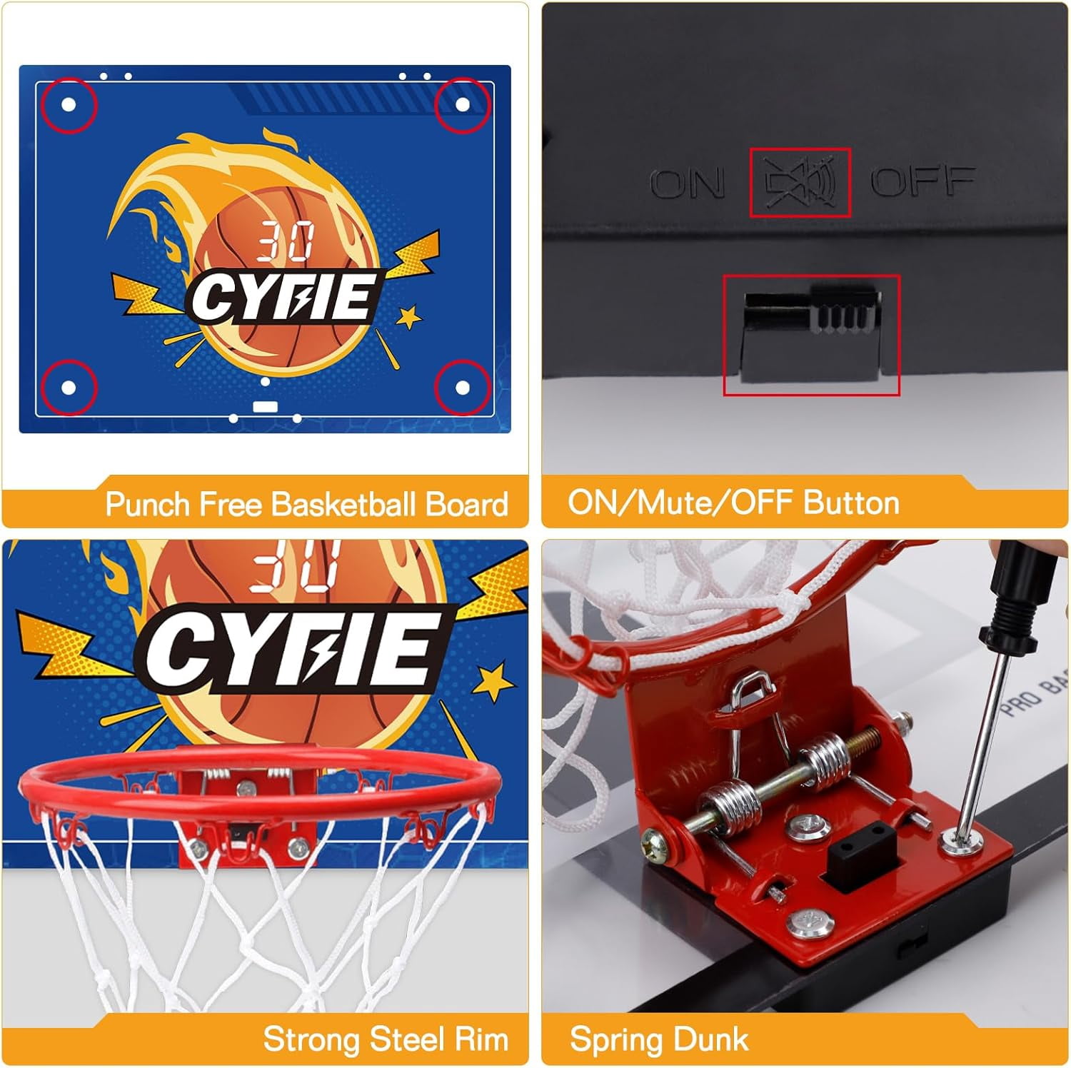 CYFIE Suction Cup Basketball Hoop with Scoreboard and Sounds, Mini Toy Basketball Hoop, 3 Balls