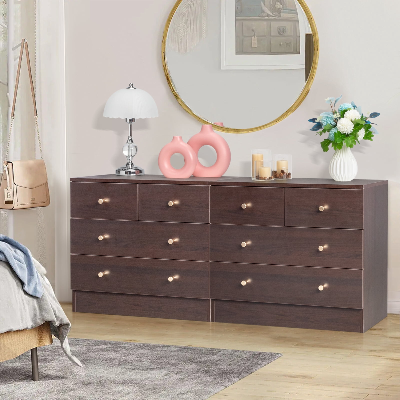 UBesGoo Modern Wood 4-Drawer Dresser Chest Bedside Table for Bedroom,Living Room,Brown