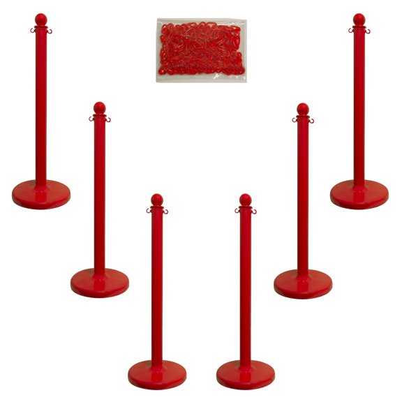 2.5 Inch Red Medium Duty Stanchion & Chain Kit (6 Pk)