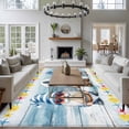 thumbnail image 4 of Summer Nautical Washable Living Room Rugs 5'x8', Cute Gnomes Crab Cartoon Rudder Starfish Blue Wood Grain Low Pile Throw Large Area Rug Non-Slip Sturdy Edge Binding Carpet for Living Room Kitchen, 4 of 9