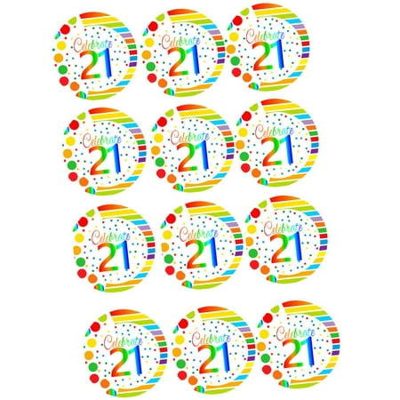 21st Birthday Cookies - CakeSupplyShop Item#RE3-021 Happy 21st Birthday 3inch Rainbow Edible Cupcake / Cookie Frosting Image Toppers -12ct