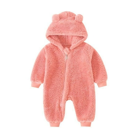 

QWERTYU Newborn Infant Baby Toddler Long Sleeve Fleece Footies for Girl Boy Winter Warm Zip Up Romper 0-24M