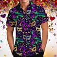 thumbnail image 2 of Mardi Gras Shirts for Men Summer Short Sleeve Casual Button Down Shirts Novelty Graphic T-Shirts Carnival Themed Party Outfits, 2 of 6