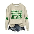 thumbnail image 2 of New & Trending!FUNUONY St Patricks Day Shirt Women's Prone to Shenanigans and Malarkey Print Sweatshirt Green Irish Four Leaves Print Casual Sweatshirt Beige L, 2 of 4