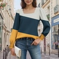 thumbnail image 3 of Womens Fall Clothes, Long Sleeve Shirts for Women Fashion Loose Fit Color Patchwork Square Neck T-Shirts Basic Tops, 3 of 5