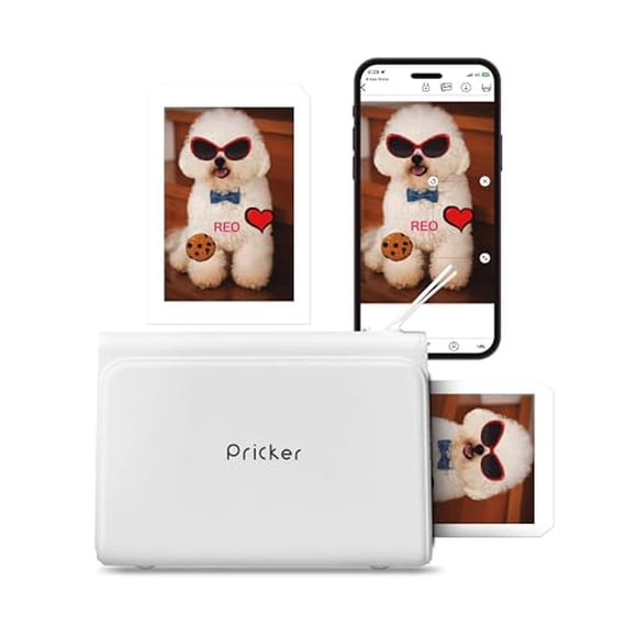 Impresora de pegatinas fotográficas Pricker+ | Impresora portátil inalámbrica multiusos 6PASS para teléfono | Miniimpresora fotográfica con 10 hojas + 10 etiquetas | Impresora de pegatinas a color per