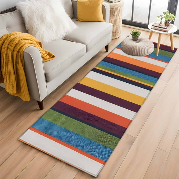 Colorful Striped Kitchen Runner Rug 2x6 Washable Runners for Hallway Non Slip Farmhouse Stripes Vintage Large Area Rug Indoor Floor Carpet for Bathroom Laundry Entryway Bedroom Living Room