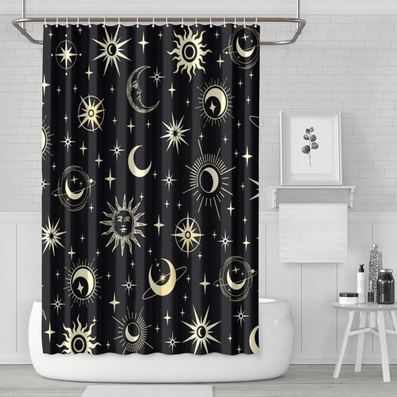 Gothic Shower Curtain Set - Dark Celestial Moon & Star Print, Mystical Cosmic Bath Decor, Waterproof Polyester 72"Wx72"L, Goth Aesthetic Gift