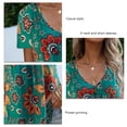 thumbnail image 4 of Mujer Cuello En V Top Estampado Floral Mangas Cortas Busto Plisado Suelto Ajuste Verano Casual Camiseta Verde S, 4 of 5