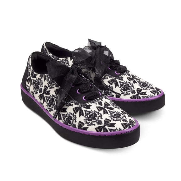 Hot Chocolate Design Women’s Sneakers – Bowtique Noir Lace-Up Low-Top Casual Shoes, Printed Upper with Sheer Ribbon Laces, Removable Insole, Size 5
