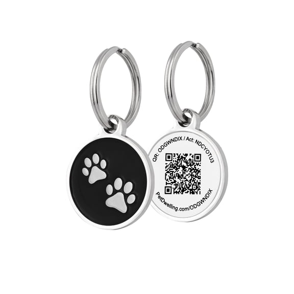 Pet Dwelling Mini Dual Paw QR Code Pet ID Tag: Instant Online Profile Access and Scan Alerts for Small Dogs and Cats(Black)