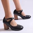 thumbnail image 5 of SACFOF Chunky Heel Ankle Strap Pumps for Women Closed Round Toe Comfortable 3 Inches Low Heel Mary Janes Leather Dress Shoes Office Working Party Event Prom Business, 5 of 6