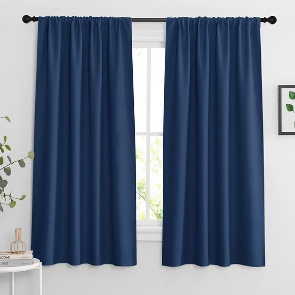 AIR-Blackout Kitchen Curtains 2 Panels Set, Room Darkening Small Window Treatment Energy Smart Drapes Full Privacy Protection for Laundry Bedroom Bathroom, Navy Blue, W42 x L63 inch, 2 Panels