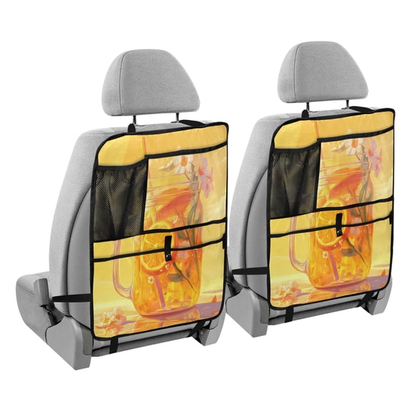BZSMCE Car Organizer Kick Mats Back Seat Protector Creatively Orange Soda with Flowers Printed
