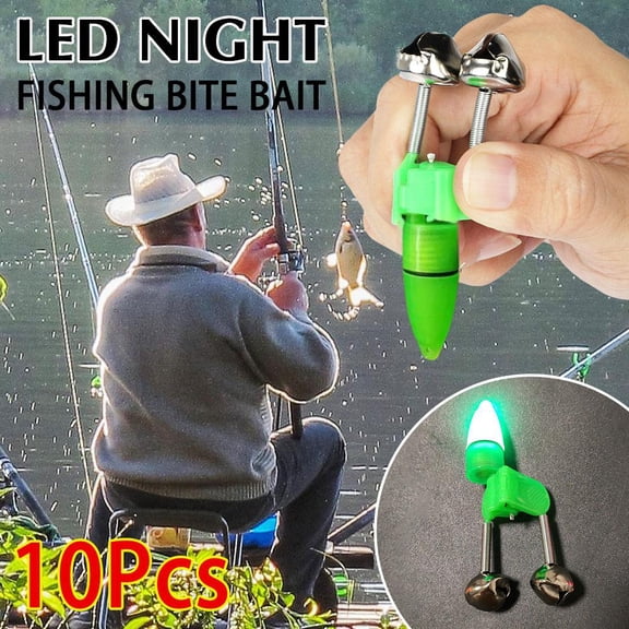 QHUDLV 10 PCS LED Night Fishing Bite Bait Alarm 2 Bells Light Clip Alert Rod Tip F