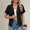 Black, variant on LEKODE Cropped Short Sleeve Outer Shrug for Women, V Neck Vertical Single Button Waffle Texture Daily Spring Summer Overlayer with Side Storage Pockets Green L