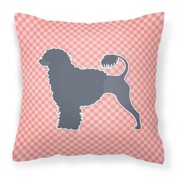 Portuguese Water Dog Checkerboard Pink Fabric Decorative Pillow