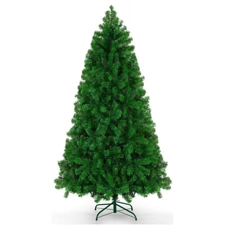 Funcid 6ft Green Artificial Christmas Tree, Hinged Spruce Full Tree with 1,477 Branch Tips, Foldable Metal Stand, 100% New PVC Material, Xmas Tree for Indoor and Outdoor Decoration