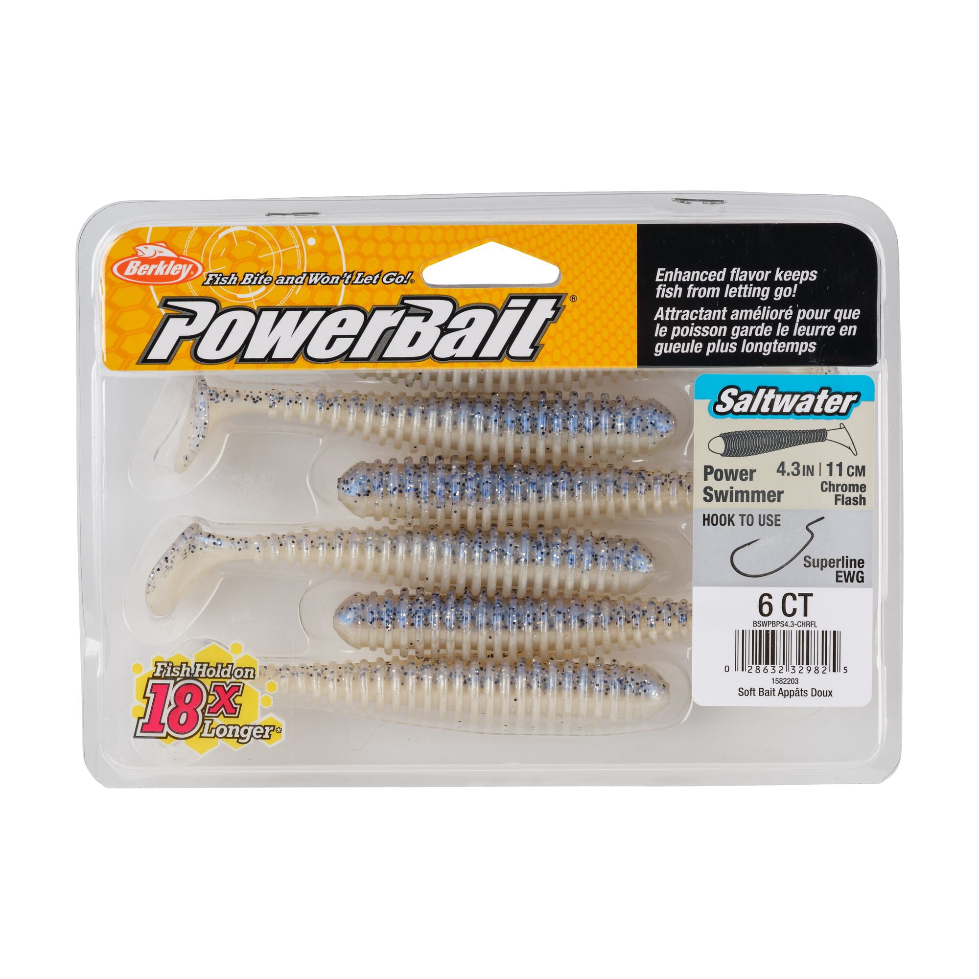 Berkley PowerBait® Saltwater Power Swimmer, 4.3 in, Swimbaits, Chartreuse Silver Flash (6-count)
