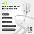thumbnail image 7 of BN-LINK 6 ft 3 Outlet Indoor Extension Cord 16/2 SPT-2, 2 Pack White, 2 Prong Polarized Plug, Household Power Cord for Home, Office, and Holiday Decorations, 7 of 7