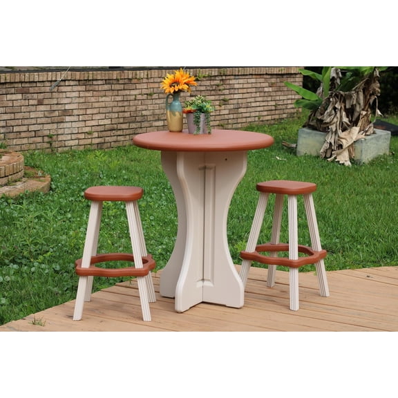 Pub Set, 30-Inch Round with 2 Stools, Redwood/Beige