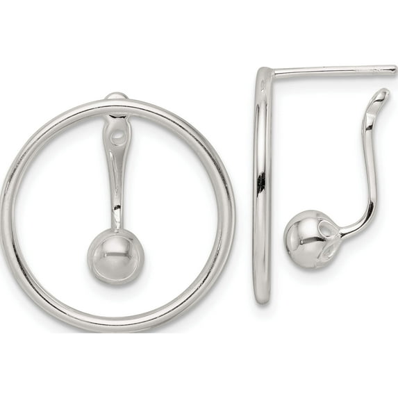 Sterling Silver Polished Circle With Drop & Dangle Threader Post Earrings (21.1 X 20.8) Made In Thailand qe16018