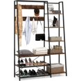 thumbnail image 1 of Hall Tree with Bench and Shoe Storage  Entryway Bench with Hooks  Side Shelves &; Mesh Shelves  Industrial Coat Rack Shoe Bench with Heavy-Duty Metal  (Rustic ), 1 of 9