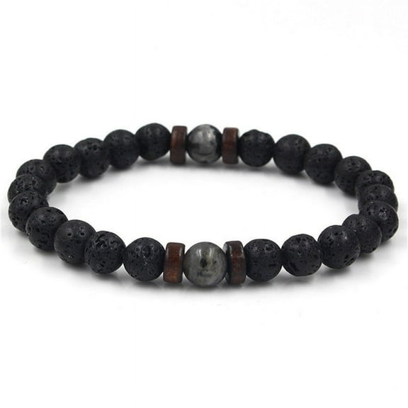 Unisex Volcanic Stone Beaded Stretch Bracelets with Crystal Natural Stone Accents Yoga Geometric Wood Bead Bracelet