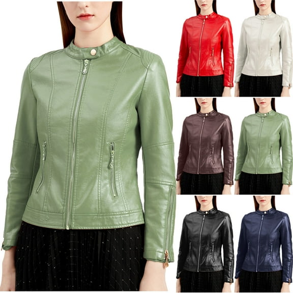 ATOYSOY Loose Motorcycle Biker Jackets for Women Trendy Long Sleeve Tops Zipper Cardigan Pockets Fall Winter Solid Color Cropped Coat Casual Leather Outwear Black L