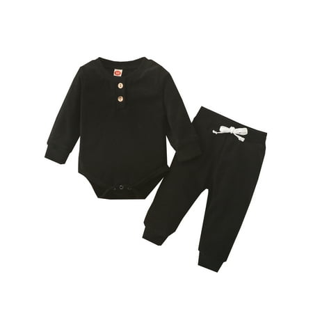 

IZhansean Newborn Baby Boy Girl Unisex Plush Clothes Long Sleeve Romper Jumpsuit and Pants Outfits Black 12-18 Months