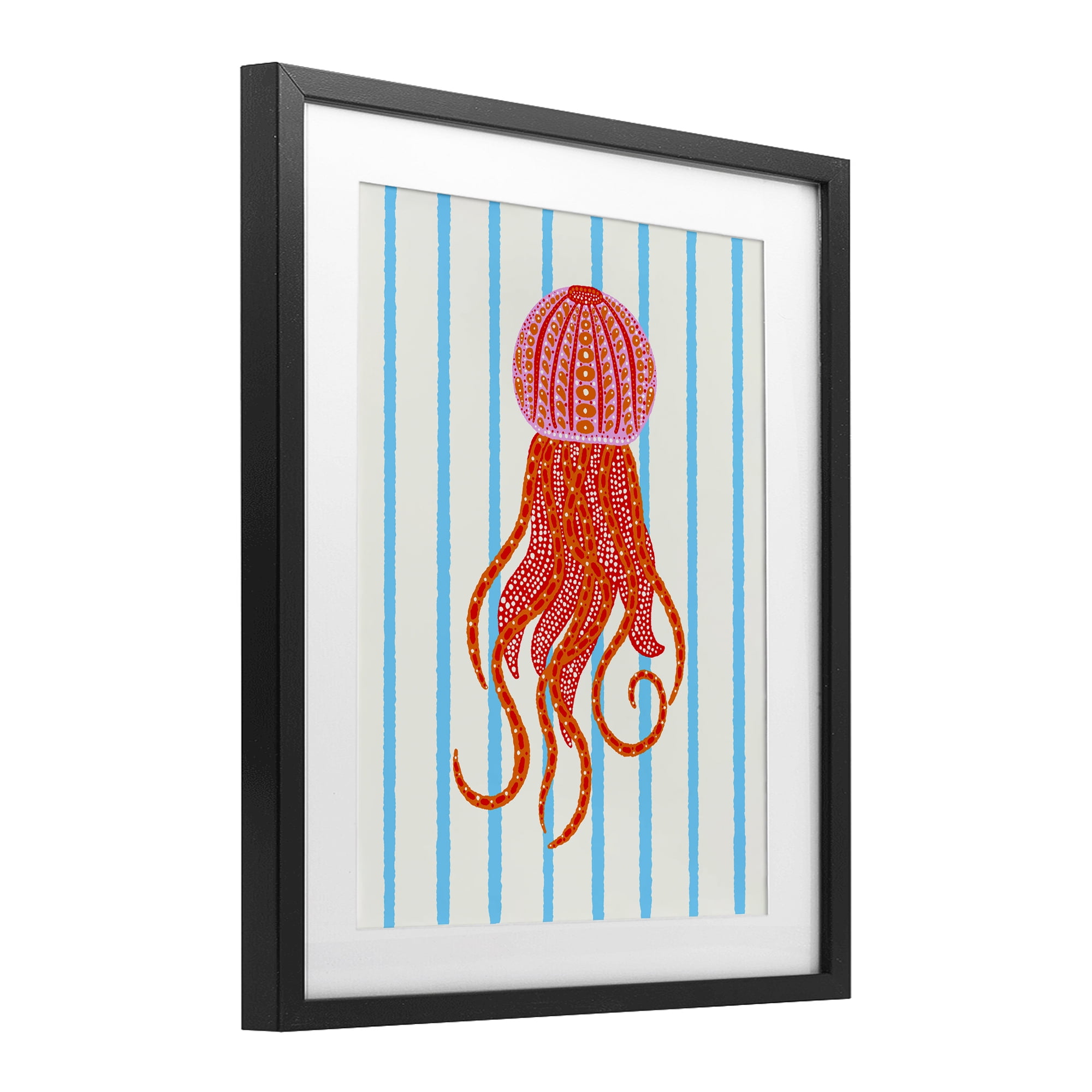 Stupell Industries Bright Aquatic Jellyfish on Stripes Black Framed Print Under Glass, design by Indira Prieto | IndySign