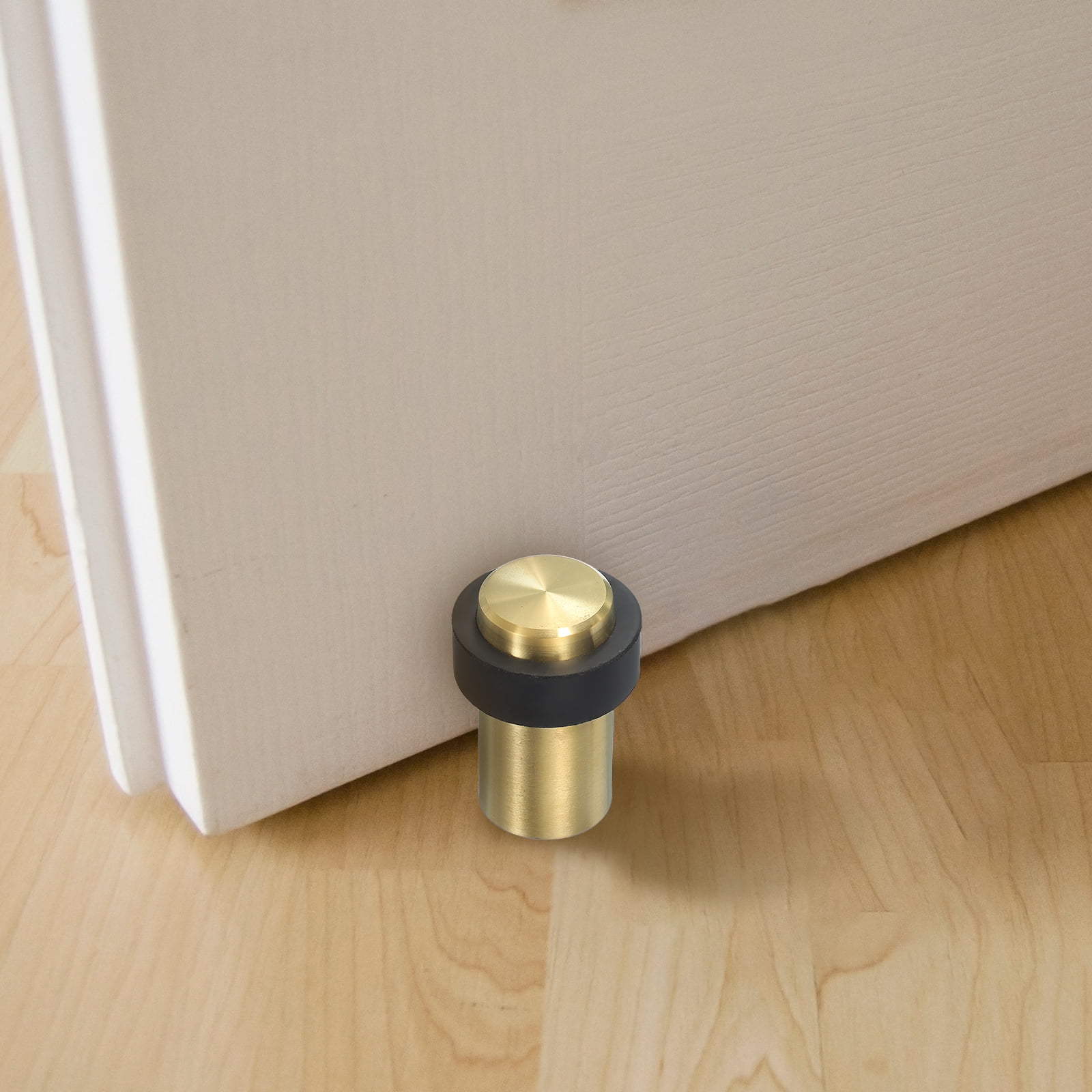 2Set Round Door Stoppers, 60mm Stainless Steel Door Stop Doorstop Wedge Metal Cylinder Self Adhesive with Screw for Bottom of Door Floor Inside, Gray