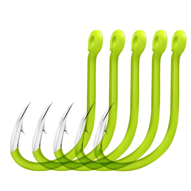 Graflsoa Fluorescent Fishing Hooks 50PCS, High Carbon Steel, Type-1/Type-2, Sizes #8-#13, Bright Yellow for Enhanced Visibility