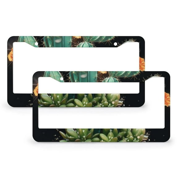 Cactus Plant License Plate Frames 2 PCS Succulent Cactus Leaves Fern Gardening Farm Car Front License Plate Frame for Women Men US Vehicles Standard 2 Holes Aluminum License Plate Cover