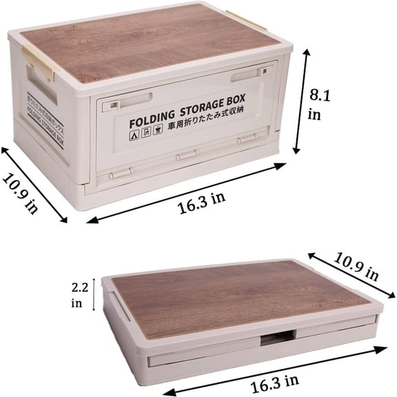 Collapsible Outdoor Storage Bin with Wooden Lid - Foldable Camping Box, Portable Tray Table, Multi-Use Organizer for Camping, Picnic, Home & Office - Black