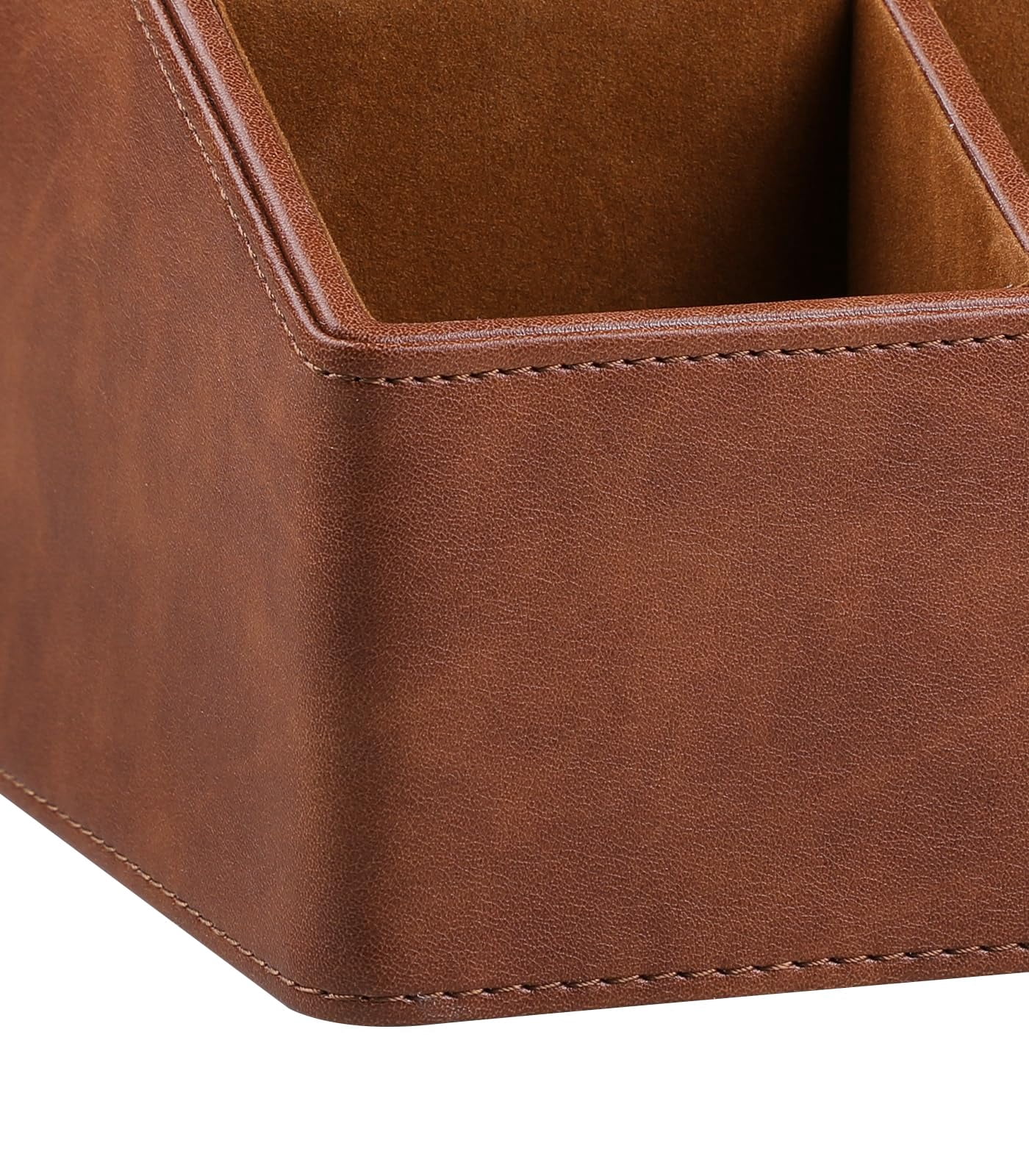 PU Leather Desk Organizer, Luxury Remote Control Holder for Home, Office Desk Accessories Table Caddy Bedside Nightstand Organizer (Brown)