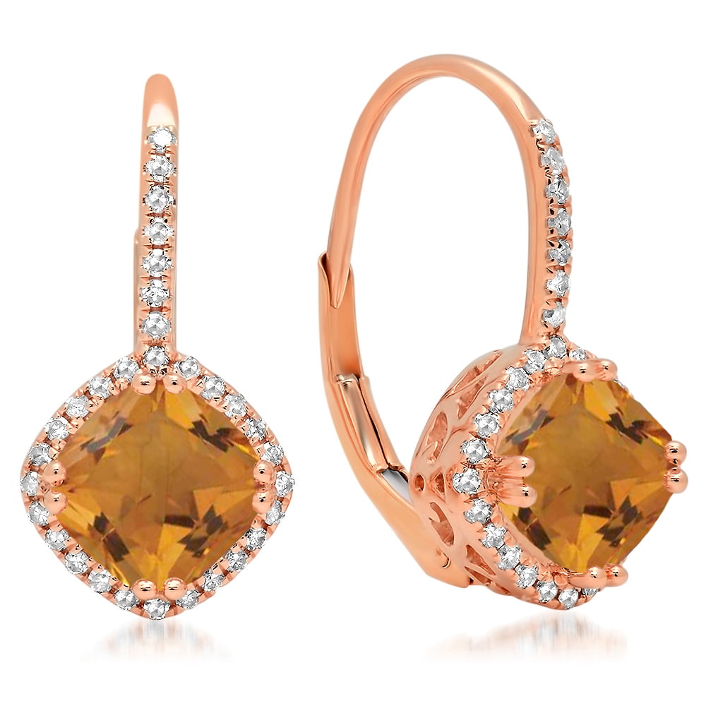 White Gold Dazzlingrock Collection 10K Round Gemstone & White Diamond Ladies Fine Dainty Hoop Earrings