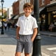 thumbnail image 5 of Odeerbi Niños 3 Piezas Caballero Traje Formal Preppy Traje Manga Corta Camisa de Vestido + Traje Pantalones Cortos + Corbata Colegial Conjunto de Uniforme, 5 of 9