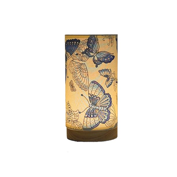 Lámpara de mesa de tela con forma de mariposa for dormitorio, ambiente de noche, luz de tres colores cambiantes