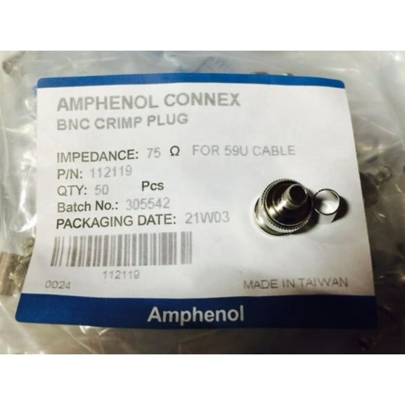 2pcs 112119 CONN BNC PLUG STR 75 OHM CRIMP NEW!