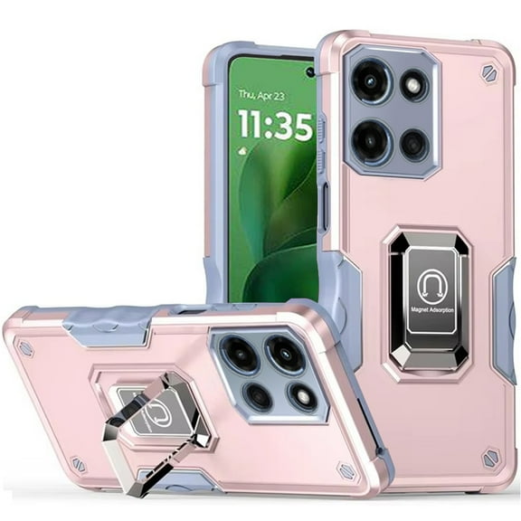 Military Grade Shockproof Hybrid Armor Case with Ring Grip for Motorola Moto G Power 2025 - Rose Gold