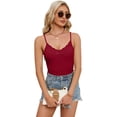 thumbnail image 2 of OIUUAK Soft Stretchy Lace Cami Tops for Women,&nbsp;V Neck Adjustable Spaghetti Strap Stretch Fitted Camisole Undershirt Tank Top Double Lined Cotton Blend Breathable Summer Going Out, Red, 2 of 9