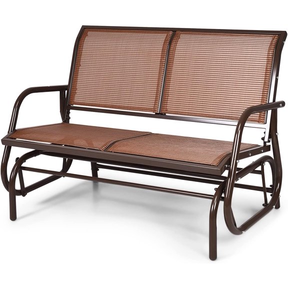 BOBOKY 2 Person Patio Glider, Outdoor Swing Bench, Rocker Glider Loveseat Chair with Heavy-Duty Steel Frame, Breathable Seat Fabric, Rocking Lounge Chair for Poolside, Garden, Backyard, Porch,Brown